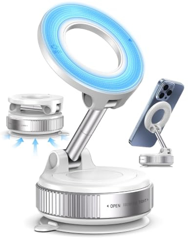 TELVESSE Vakuum Handyhalterung Auto Magnetisch 360° Universal (Weiß) | Saugnapf 360° drehbar, KFZ Handyhalter für iPhone 17 16 15 14 13 12 Pro Max