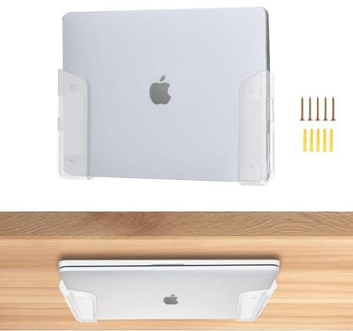 QZWEXAZ Under Desk Laptop Storage Mount, Clear Laptop Wall Mount Holder with Anti-Scratch Silicone, for 28mm/1.1 Thick Devices, Compatible with MacBook Mini Surface iPad&More