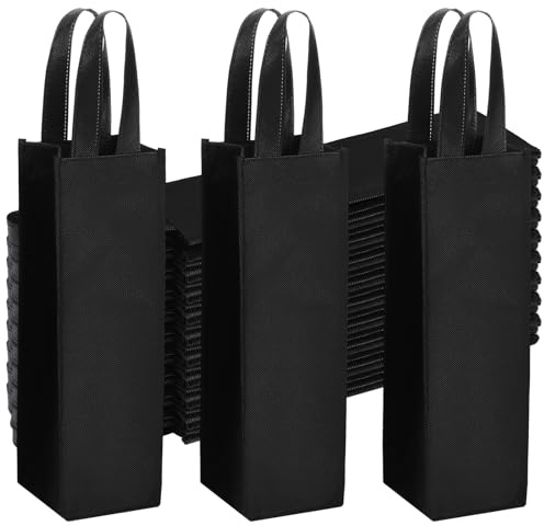 Hoolerry 48 Pcs Single Wine Bag Christmas Fabric Reusable Tote Gift Bags Bulk Bottle Holder Wine Carrier with Handles for Shopping Wedding Birthday Dinner Parties(Black)