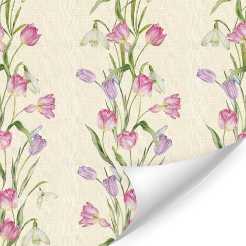ANHUIB Tulpen Selbstklebende Tapete Blumen Rosa Vintage 44x300cm Möbelfolie Blumen Pflanzen Klebefolie Schlafzimmer Aquarell Wantattoo Boho Wohnzimmer Küche Wanddeko für Mädchenzimmer Kinderzimmer
