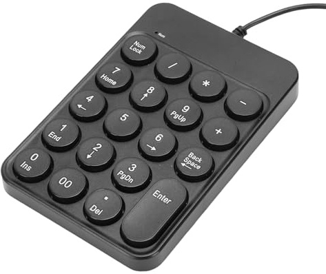 Plyisty USB Wired Numeric Keypad, 19 Keys Portable Number Pad Keyboard | Round Key Numpad, for Laptop, PC Desktop