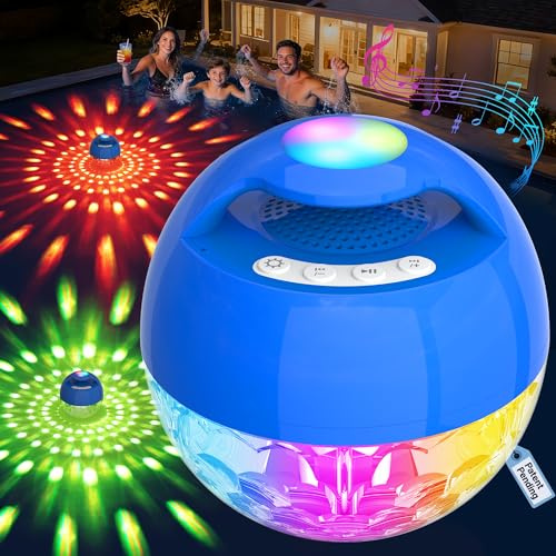 KingSom Altavoz Piscina Bluetooth con Luces,Altavoz Bluetooth Flotante para Piscina,Altavoces de Piscina Impermeable IP68,BT5.4,Sonido Estéreo,24H de Juego,Altavoz Bluetooth Potente,Altavoz Portátil