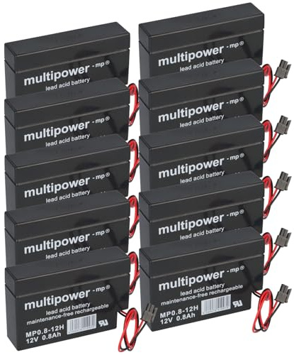 Blei-Akku 12V 0,8Ah Set 10x MP0,8-12H für Rollladen mit Stecker 96x25x62 mm wiederaufladbar Multipower