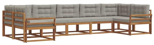 vidaXL Outdoor-Sofagarnitur mit Kissen 7 pcs Natürlich und Hellgrau, Modernes Outdoor-Sofa-Set, stylische Gartenmöbel, Lounge-Sitzgruppe für Garten und Poolbereich zum Entspannen