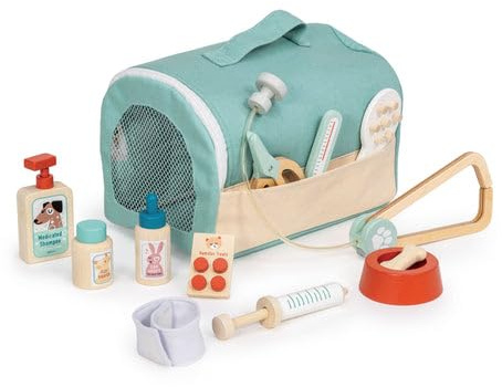 Tender Leaf Toys Tierrettung Tierarztkoffer Holz Pretend Play Tierarztset mit Canvas-Tragetasche und Zubehör - Fantasievolles Rollenspielspielzeug - Fördert Empathie und Fürsorge - Alter 3+