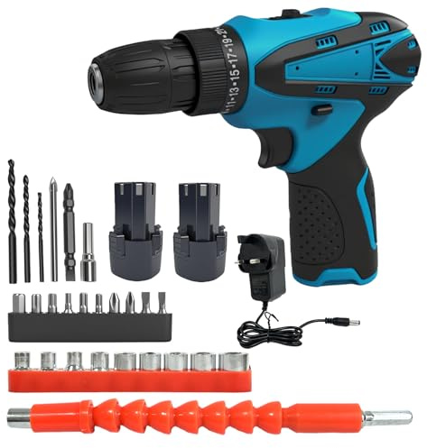 Trapano avvitatore a batteria senza fili, 12 V, con batterie da 3000 mAh e caricatore, cambio a 2 velocità (0-380/0-1450 giri/min), luce LED, ideale per fai da te, montaggio e riparazioni