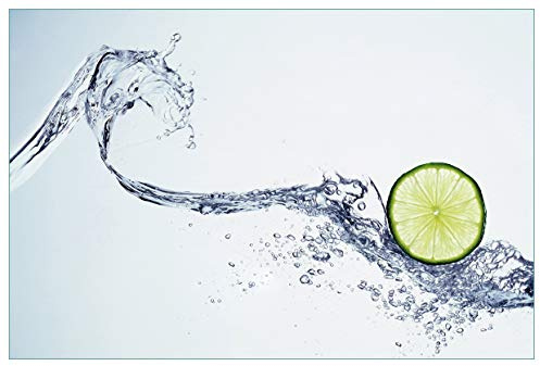 Wallario Küchenrückwand selbstklebend 90 x 60 cm, Motiv: Limettenscheibe in spritzigem Wasser | Spritzschutz abwischbar & pflegeleicht