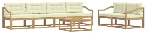 vidaXL Outdoor-Sofagarnitur mit Kissen 6 pcs Weiß und Creme, Gartenmöbel, modernes Outdoor-Sofa Set, modulare Sitzgelegenheiten, Loungemöbel für deinen Garten
