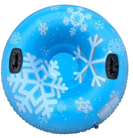 AsrMyjcx Aufblasbarer Schneerutschreifen mit Extra Großen Griffen Komfortablem Sitzbereich Leichter Handhabung Und Robustem PVC für Kinder Erwachsene Winterspi, Blau