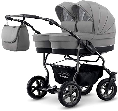 BBTwin - Passeggino doppio Trio 3 in1 per bambini, gemellare, grigo