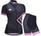 Damen Atmungsaktiv Schnelltrocknend Fahrradtrikot Set, Outdoor Kurzarm Radsport-Shirt + 3D Gel Gepolsterte Kurze Hose Fahrradhose, XL, Diamantrosa