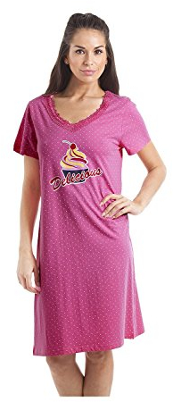 Camille Womens Nightdresses Smooth Soft 100% Cotton - Short Sleeved Breathable & Lightweight Summer Nighties - Vibrant Pink Delicious Ice Cream - 18-20