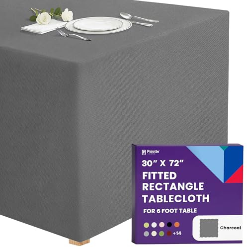 Gee Di Moda Fitted Tablecloth - 72 x 30 Inch Charcoal Fitted Table Cloth for 6 Ft Rectangle Table - Heavy Duty Washable Fabric - Holiday Party Dinner Wedding & Trade Show