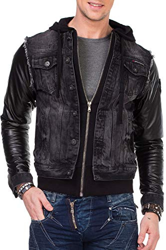 Cipo & Baxx Herren Jeansjacke – Denimjacke mit Sweatärmeln & Kapuze | Casual Streetwear Übergangsjacke