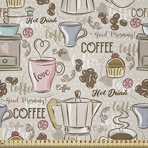 ABAKUHAUS Jahrgang Stoff als Meterware, Kaffee Espressomaschine, Microfaser Multi Zweck Dekostoff für Kunsthandwerke, 3M (230x300cm), Hellrosa Beige und Umbrabraun