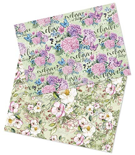 Ideen mit Herz 2 Bogen Reispapier | Edel-Decoupage-Papier | DIN A4 | 2 Verschiedene Designs | Vintage, Weihnachten und andere (Blumen 04)