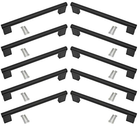 Kitchen Cupboard Cabinet Keyhole Boss Bar Door Handle Knob Black Matt Finish (10, 192mm Hole Centres)