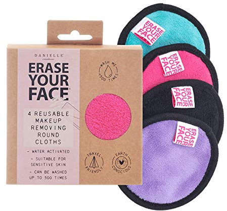 Danielle Creations Erase Your Face Eco Friendly Reusable Make Up Remover Pads, x 4 Pink and Purple Multipack…
