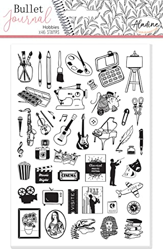 Aladine - Stampo Bullet Journal HOBBIES – Stempel aus Schaumstoff, Aufdruck aus Silikon, ideal für Bullet Journal, Scrapbooking, Notizbücher – kreative Hobbys DIY