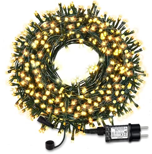 Catena Luminosa Esterno, Luci Natale da Esterno, Luci Albero di Natale, 98ft 300 LED 8 Modalità Luce Led da Stringa per Giardino Decorazioni, Camera, Matrimonio, Balcone, Interno (Bianco Caldo)