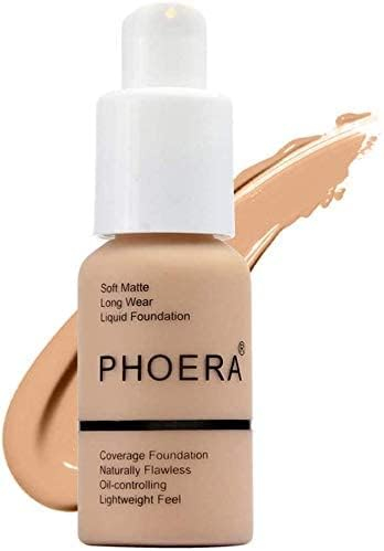 ABRUS® - PHOERA Soft Matte Full Coverage Foundation and Concealer, Poreless Liquid Foundation Makeup Flawless Cream Smooth Long Lasting 24HR Waterproof Blendable Foundation 30ml (104 Buff Beige)