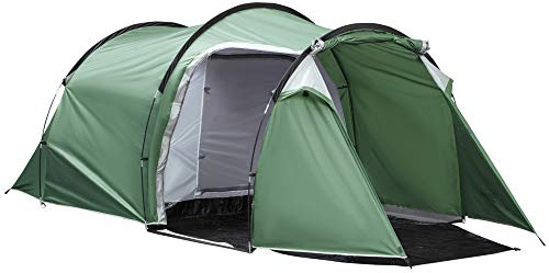 Outsunny Tenda Campeggio a Tunnel per 2-3 Persone, Tenda Campeggio Familiare 3 Posti con Zona Soggiorno e Camera da Letto, Porte, Finestre Laterali e Borsa di Trasporto, 426x206x154 cm, Verde Scuro
