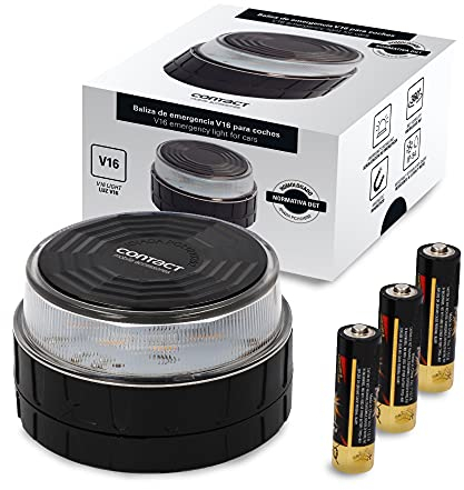 CONTACT Luz de Emergencia V16 para Coche y Moto Homologada por DGT. Baliza de Señalización Luminosa Autónoma en Carretera. Reemplaza a Triángulos de Emergencia. Modelo LCFL02.