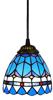 BOTOWI 6 Tiffany Stil Pendelleuchte, Mediterraner Stil Pendelleuchte, Retro-Blaue Weiße Glasfarbe, Höhenverstellbare Hängelampe, Dekoratives Schlafzimmer Esszimmer Esstisch Bar Cafe, E27