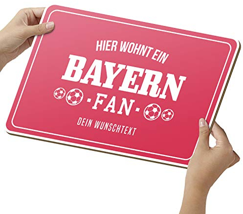 Elbeffekt Fussball Bayern Schild aus Holz - personalisierbares Geschenk - Wohnzimmer Deko - Opt. Beleuchtung - personalisierbar zum Hinstellen/Aufhängen - Bayern Geschenk - persönliches Geschenk