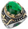 HIJONES Herren Jahrgang Luxus Oval Smaragd Stein Ring aus Edelstahl Gotisch Geschnitzt Muster Silber Gold Größe 65