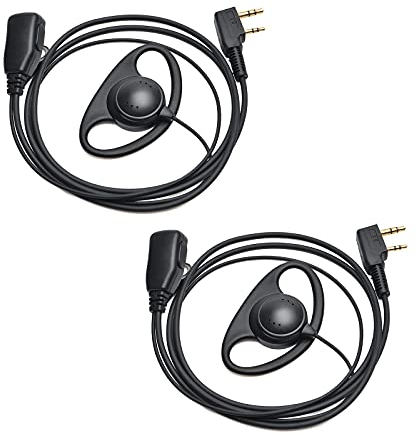 UAYESOK D Shape Security Earpiece Radio 2 Pin Bodyguard Headset with PTT Mic for Walkie Talkie Baofeng Kenwood TK-2107 TK-3501 Midland G10 Retevis RT24 RT22 RT27 Two Way Radio (2 Pack)