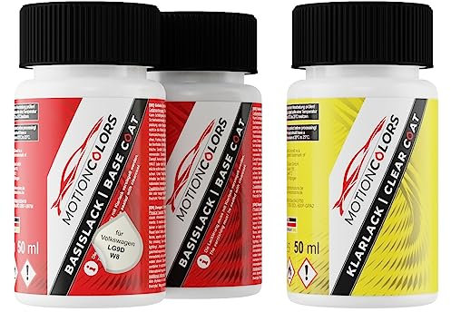MOTIONCOLORS Weiss Perlmutt/White Pearl LG9D / G9D / W8 für Volkswagen/VW Autolack Lackstift Set Grundlack Basislack Klarlack je 50ml