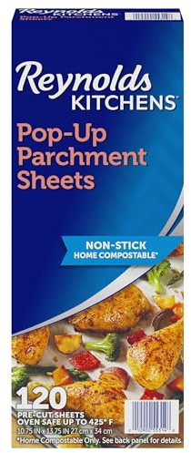 Reynolds Kitchens Pop-Up Parchment Paper Sheets, 10.7x13.6 Inch, 120 Sheets