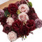 Serwalin Fleurs artificielles en soie bordeaux pour décoration de mariage, fausses roses et rouges avec tiges et boîte de verdure pour bouquet de mariée, centres de table, fleurs pour fête, fête