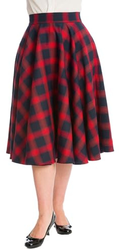 Banned Damen Tellerrock Sweet Check Karo Vintage Swing Skirt Rot M