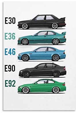 ASDSA Auto-Poster BMW E30 E36 E46 E90 E92 Leinwand-Kunst und Wand-Kunstdruck - Moderne Familien-Schlafzimmer-Dekoration, 20 x 30 cm