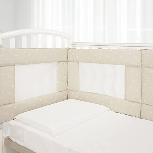 Babysanity - Paracolpi Lettino Ad Alta Traspirazione Dotato Di Sistema Baby Air Mesh Il Paracolpi Culla Morbido ma Consistente Garantisce al tuo Bambino un Ambiente Sicuro per la Nanna (Stelle Beige)