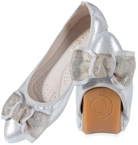 MACHSWON Womens Ballet Flats Sparkly Comfortable Casual Pointed Toe Bow-Knot Slip on Wedding Ballerina Dressy Flats Shoes Women(Silver04, Size 6)