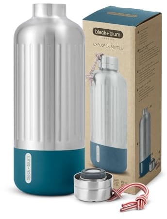 BLACK + BLUM - Grande Flasque Isotherme Explorer - Thermos Étanche en Acier Inoxydable avec Anse - Garde la Chaleur 12H, le Froid 24H - 850ml - Argent/Océan
