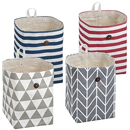 LOCALIS Hängeaufbewahrung - 4er Set - Körbchen Stoff, mit Innenfutter - Aufbewahrungskorb ideal für Home Office, Diele, Bad, Camping Organizer - 12 x 12 x 17 cm (LxBxH)
