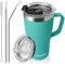 patmoseal Insulated Travel Mug with Handle Straw & 2 Spill-Proof Lids, Thermal Cup Coffee Tumbler Tea Flask for Hot Cold Drinks 600ml/20oz (Lake Green)