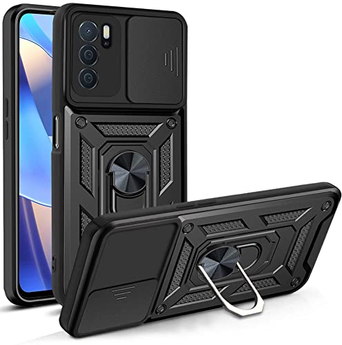 Loyhee Hülle für Oppo A54S / A16 / A16S (6.52), Kameraschutz Handyhülle mit 360 Grad Ring Ständer Weich TPU Bumper Stoßfest + Hart PC Rückseite Kratzfest Tough Armor Schutzhülle - Schwarz