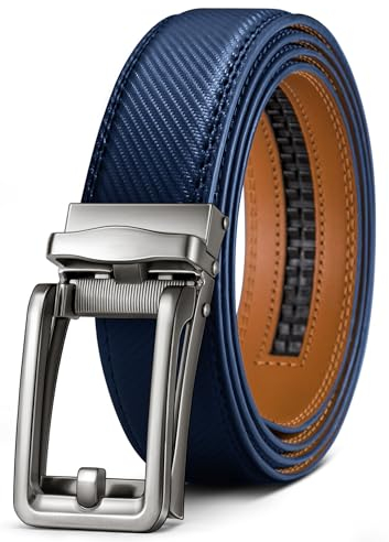 KEMISANT Ledergürtel Herren, Gürtel Herren Automatik Ratsche Leder Gürtel 35mm für Anzug und Freizeit,Mikroverstellbarer Gürtel Passt Überall(Navy Blau-140cm/42-48 taille verstellbar)