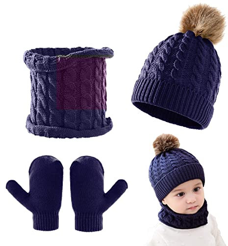 Juego de guantes de gorro para bebé, gorro de punto, guantes cálidos para invierno, calentador de cuello para niños y niñas, de 0 a 3 años