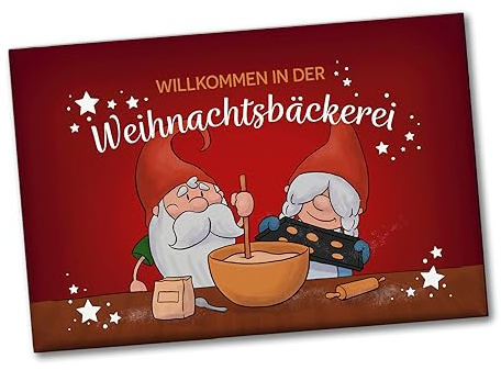 Willkommen in der Weihnachtsbäckerei Souvenir Magnet mit fleißigen Weihnachtswichteln als schöne Dekoration für den Kühlschrank zur Advent- und Weihnachtszeit