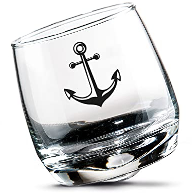 Seaside No.64 - Wackelglas/Whiskeyglas/Schwenkglas/Rumglas - 2er Set Geschenkbox - Party Sturmglas für den gemütlich Abend mit maritimen Aufdruck - Spülmaschinenfest (Anker)