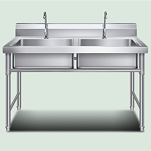 Mobiles Küche Spültisch,Spültisch Edelstahl Edelstahl,mit Schlauchanschluß Waschtisch,Edelstahl-Handwaschbecken,Freistehende Küchenspüle,Pour la Cuisine de Barre de Restaurant. (Color : Double Slot,