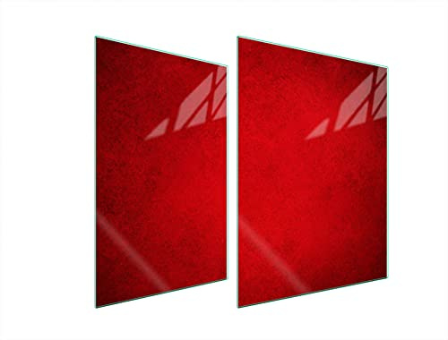 DarHaus Herdabdeckplatten 70x52 Zweiteilig Glas für Elektroherd und Induktion Herdschutz Spritzschutz Glasplatte Deko Schneidebrett, Rot