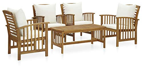 Yolola 5-teiliges Lounge Gartenmöbel Set Holz Gartenlounge Sofa Holz Sitzgruppe Garten Loungemöbel Terrasse Weiß Gartensofa Sitzbank Gartengarnitur Gartensessel Sitzgarnitur mit 4X Sessel + Tisch