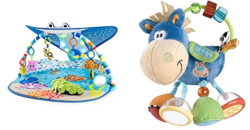 Bright Starts, Disney Baby & Playgro 101145 Plüschrassel Pferd, Lernspielzeug, Ab 3 Monaten, BPA-frei, Playgro Toy Box Pferd Klipp Klapp, Blau/Bunt, 40016, 15 x 6 x 20 cm